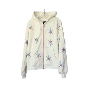 Worldwide Leaders Rhinestone Dagger Zip Hoodie - White - S